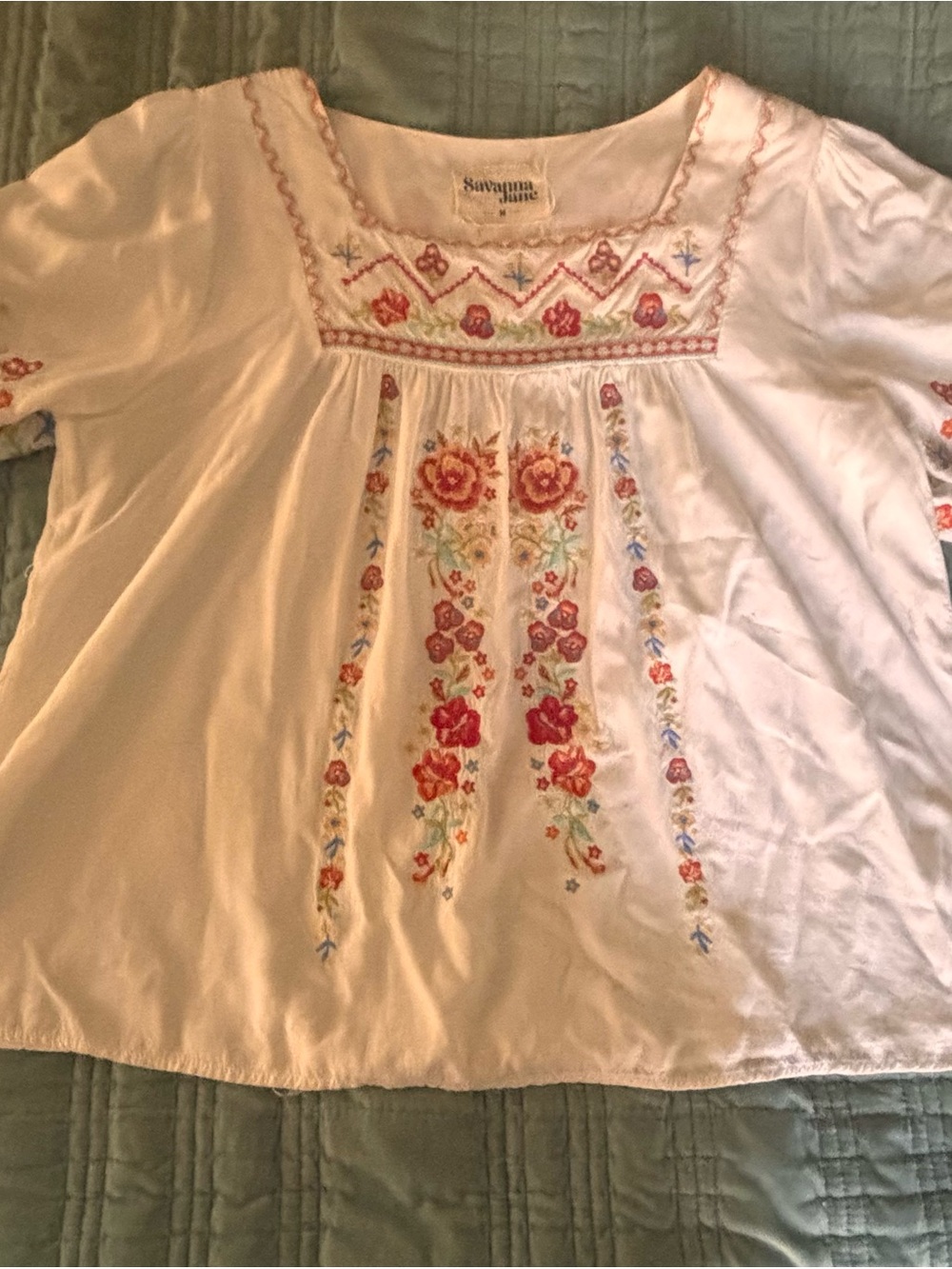 Savanna Jane White Floral Embroidered Peasant Tunic